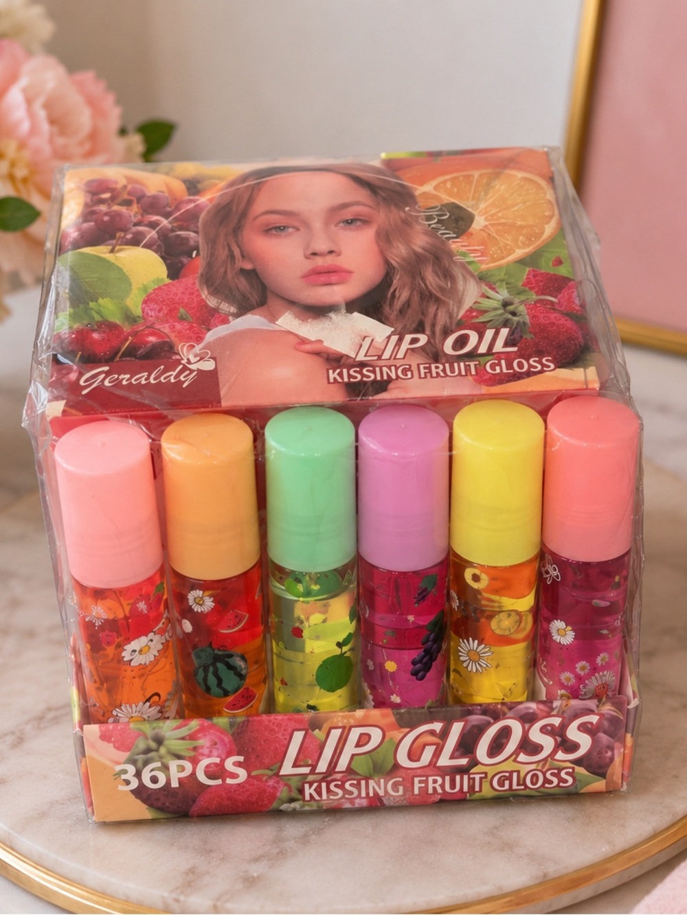 36-Piece Fruity Lip Oil & Lip Gloss Set Kissing Fruit Gloss New Sealed